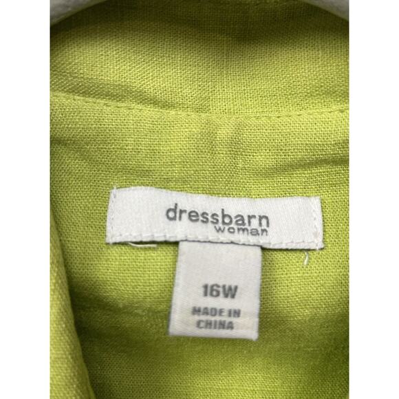 Dress Barn Blouse Womens 16W Green button front linen blend Shoulder pads - Picture 3 of 6